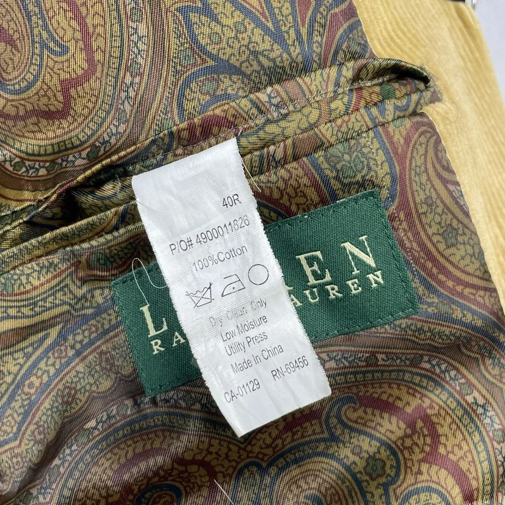 Lauren Ralph Lauren Blazer Mens 40R Tan Corduroy Sport Coat Elbow Patches